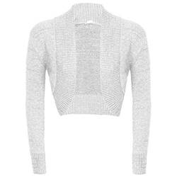 mix_lot Neue Damen Langärmliges Strick Glitter Shrug Bolero Cardigan Weihnachten Festliche Anlässe Abend-Partei-Frauen Spitze Silber Glitter (S/M 8-10, White) von mix_lot