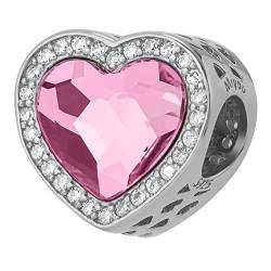 Charm Anhänger aus Kristall mit Silber 925 - Charm Anhänger- Passend für modularen Anhänger Rosa Herz mit Zichorie von miyou