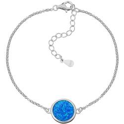 miyou Damenarmband aus 925er Silber für das Handgelenk mit Blauer Opal – Silberarmband - Armband mit einem Stein - Zartes Armband für Frauen und Mädchen von miyou