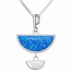 miyou Silber Damen Halskette - Kette mit Anhängerm - Celebrity Halskette mit blauer Opal aus Silber 925 - Zartes Kettchen - Modischer Edelstein - Damen Schmuck - Silber - Elegant - Zum Set von miyou