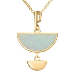 miyou Ve rgoldete Damen Halskette - Kette mit Anhängerm - Celebrity Halskette mit weißem Opal aus Silber 925 - Zartes Kettchen - Modischer Edelstein - Damen Schmuck - Silber - Elegant - Zum Set von miyou