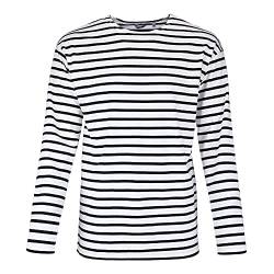 Bretonisches Herren Shirt gestreift Langarm Baumwolle maritim Ringel-Look Streifenshirt (04 weiß/blau, 50) von modAS