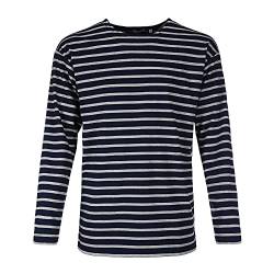 Bretonisches Herren Shirt gestreift Langarm Baumwolle maritim Ringel-Look Streifenshirt (56 blau/grau, 62) von modAS