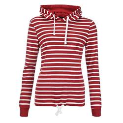 Kapuzenpullover bretonisch gestreift Damen maritim Kapuzenshirt Pullover (rot/weiß 02, 42) von modAS