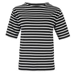modAS Bretonisches Damen-T-Shirt mit U-Boot Ausschnitt - Ringelshirt Kurzarm Basic Shirt Gestreift aus Baumwolle in Blau-Weiß in Größe 42 von modAS