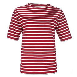 modAS Bretonisches Damen-T-Shirt mit U-Boot Ausschnitt - Ringelshirt Kurzarm Basic Shirt Gestreift aus Baumwolle in Rot/Weiß in Größe 48 von modAS