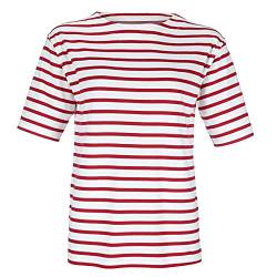 modAS Bretonisches Damen-T-Shirt mit U-Boot Ausschnitt - Ringelshirt Kurzarm Basic Shirt Gestreift aus Baumwolle in Weiß/Rot in Größe 40 von modAS