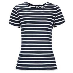 modAS Bretonisches Damenshirt T-Shirt Gestreift mit Rundhalsausschnitt - Ringelshirt Streifenshirt aus Baumwolle in Blau/Weiß Größe 46 von modAS
