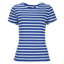 modAS Bretonisches Damenshirt T-Shirt Gestreift mit Rundhalsausschnitt - Ringelshirt Streifenshirt aus Baumwolle in Royal-Weiß Größe 52 von modAS