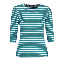 modAS Bretonisches Damenshirt mit 3/4-Arm - Streifenshirt Ringelshirt Basic Shirt Gestreift aus Baumwolle in Petrol/Weiß Größe 42 von modAS