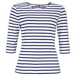 modAS Bretonisches Damenshirt mit 3/4-Arm - Streifenshirt Ringelshirt Basic Shirt Gestreift aus Baumwolle in Weiß/Blau Größe 36 von modAS