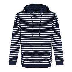 modAS Bretonisches Kapuzenshirt Pullover gestreift Unisex - Streifenpullover Ringelpullover mit Kapuze aus Baumwolle in Blau/Weiß Größe L von modAS