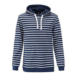 modAS Bretonisches Kapuzenshirt Pullover gestreift Unisex - Streifenpullover Ringelpullover mit Kapuze aus Baumwolle in Blaumelange/Weiß Größe M von modAS