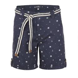 modAS Damen Bermuda Shorts mit Flechtgürtel Maritim - Damenshorts Kurze Hose mit Muschel-Anker-Print in Marine Blau Größe L von modAS