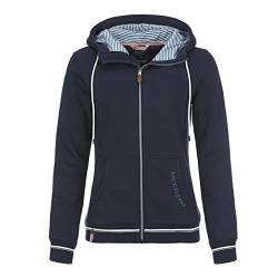 modAS Damen Fleecejacke Meerzeit mit Kapuze und Futter - Kapuzenjacke Strickjacke mit Reißverschluss in Marine Blau Größe 44 von modAS