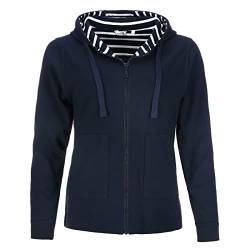 modAS Damen Kapuzenjacke Sweatjacke Unifarben - Hoodie Shirtjacke mit Reißverschluss und innen gestreifter Kapuze in Blau Größe 40 von modAS