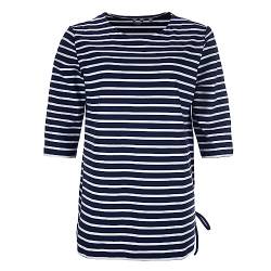 modAS Damen Long-Shirt 1/2-Arm Maritim mit Streifen - Rundhalsshirt mit modischer Schnürung in Blau-Weiß Größe 50 von modAS