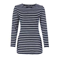 modAS Damen Long-Shirt mit Streifen Maritim - Gestreiftes Shirt Komfortschnitt aus Baumwolle in Blau-Weiß Größe 56 von modAS