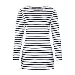 modAS Damen Long-Shirt mit Streifen Maritim - Gestreiftes Shirt Komfortschnitt aus Baumwolle in Weiß-Blau Größe 46 von modAS