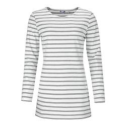 modAS Damen Long-Shirt mit Streifen Maritim - Gestreiftes Shirt Komfortschnitt aus Baumwolle in Weiß-Graumelange Größe 48 von modAS