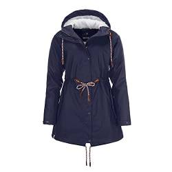 modAS Damen Regenmantel aus PU - Frauen Regenjacke gefüttert mit Teddy-Fleece Futter wasserdicht in Marine Größe 44 bis 46 von modAS