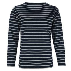 modAS Damen Shirt Bretonisches Damenshirt mit U-Boot Ausschnitt - Ringelshirt Streifenshirt Langarmshirt mit Streifen aus Baumwolle in Blau/Graumelange in Größe 44 von modAS