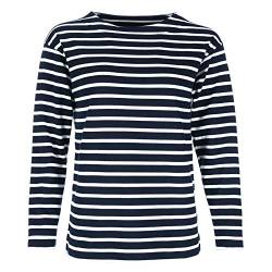 modAS Damen Shirt Bretonisches Damenshirt mit U-Boot Ausschnitt - Ringelshirt Streifenshirt Langarmshirt mit Streifen aus Baumwolle in Blau/Weiß in Größe 40 von modAS