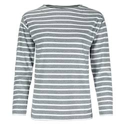 modAS Damen Shirt Bretonisches Damenshirt mit U-Boot Ausschnitt - Ringelshirt Streifenshirt Langarmshirt mit Streifen aus Baumwolle in Graumelange/Weiß in Größe 38 von modAS
