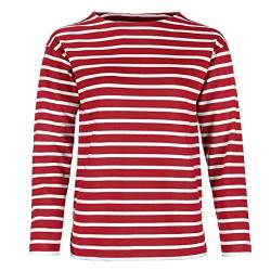 modAS Damen Shirt Bretonisches Damenshirt mit U-Boot Ausschnitt - Ringelshirt Streifenshirt Langarmshirt mit Streifen aus Baumwolle in Rot/Weiß in Größe 38 von modAS