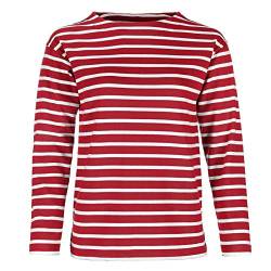 modAS Damen Shirt Bretonisches Damenshirt mit U-Boot Ausschnitt - Ringelshirt Streifenshirt Langarmshirt mit Streifen aus Baumwolle in Rot/Weiß in Größe 40 von modAS