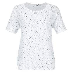 modAS Damen Shirt Maritim mit Punkte-Anker-Schiffchen-Print - Modisches Basic Kurzarm-Shirt in Weiß-Blau Größe 40 von modAS
