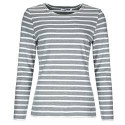 modAS Damen Shirt Streifenshirt 1/1-Arm - Ringelshirt Langarmshirt Damen Gestreift - Longsleeve Shirt mit Streifen aus Baumwolle in Graumelange/Weiß Größe 52 von modAS