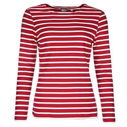 modAS Damen Shirt Streifenshirt 1/1-Arm - Ringelshirt Langarmshirt Damen Gestreift - Longsleeve Shirt mit Streifen aus Baumwolle in Rot/Weiß Größe 40 von modAS