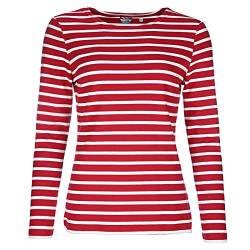 modAS Damen Shirt Streifenshirt 1/1-Arm - Ringelshirt Langarmshirt Damen Gestreift - Longsleeve Shirt mit Streifen aus Baumwolle in Rot/Weiß Größe 48 von modAS