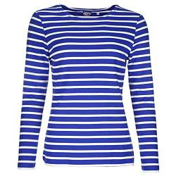 modAS Damen Shirt Streifenshirt 1/1-Arm - Ringelshirt Langarmshirt Damen Gestreift - Longsleeve Shirt mit Streifen aus Baumwolle in Royal/Weiß Größe 38 von modAS