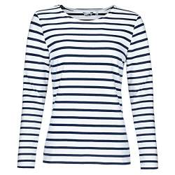 modAS Damen Shirt Streifenshirt 1/1-Arm - Ringelshirt Langarmshirt Damen Gestreift - Longsleeve Shirt mit Streifen aus Baumwolle in Weiß/Blau Größe 36 von modAS