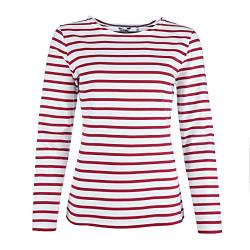 modAS Damen Shirt Streifenshirt 1/1-Arm - Ringelshirt Langarmshirt Damen Gestreift - Longsleeve Shirt mit Streifen aus Baumwolle in Weiß/Rot Größe 36 von modAS