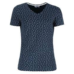 modAS Damen T-Shirt Anker-Print - Basic Kurzarm Shirt mit V-Ausschnitt für Frauen maritim in Blau/Weiß Größe 38 von modAS