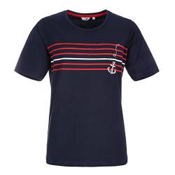modAS Damen T-Shirt mit Anker-Streifen-Print - Maritimes Kurzarmshirt mit Rundhalsausschnitt in Marine Größe 46 von modAS