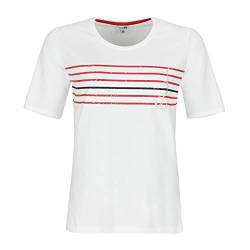 modAS Damen T-Shirt mit Anker-Streifen-Print - Maritimes Kurzarmshirt mit Rundhalsausschnitt in Weiß Größe 46 von modAS