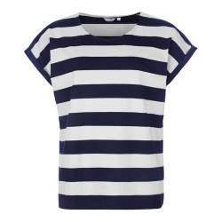 modAS Damen T-Shirt mit Blockstreifen - Gestreiftes Kurzarm-Shirt mit runden Ausschnitt in Blau-Weiß Größe M von modAS