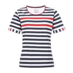 modAS Damen T-Shirt mit Blockstreifen Maritim - Ringelshirt Streifenshirt Basic Shirt mit Streifen aus Baumwolle in Weiß-Rot-Marine Größe 42 von modAS