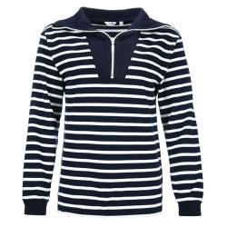 modAS Damen Troyer-Shirt Maritim mit Streifen - Gestreiftes Langarmshirt aus Baumwolle in Blau-Weiß Größe 48 von modAS