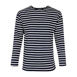 modAS Herren Shirt Bretonisches Streifenshirt - Ringelshirt Streifenshirt Langarmshirt mit Streifen aus Baumwolle in Blau/Weiß Größe 50 von modAS