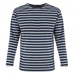 modAS Herren Shirt Bretonisches Streifenshirt - Ringelshirt Streifenshirt Langarmshirt mit Streifen aus Baumwolle in Blau-Meliert-Weiß Größe 52 von modAS