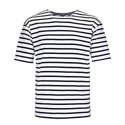 modAS Herren T-Shirt Bretonisches Streifenshirt - Ringelshirt Streifenshirt Kurzarm mit Streifen aus Baumwolle in Weiß/Blau Größe 50 von modAS