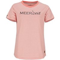 modAS Kurzarmshirt Damen T-Shirt mit Streifen und Print Meerzeit – Basic Shirt Gestreift von modAS