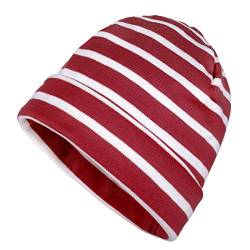 modAS Mütze Maritime Rollmütze Unisex für Kinder und Erwachsene - Ringelmütze Baumwollmütze mit Streifen in Rot/Weiß bis 58 cm Kopfumfang von modAS