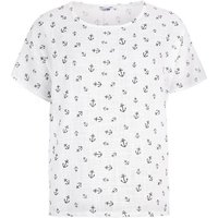 modAS T-Shirt Damen Kurzarmshirt in Leinenoptik mit Anker-Print Maritim von modAS