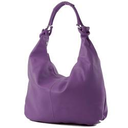 modamoda de - 337 - ital Schultertasche Hobo Shopper Leder, Farbe:Purple von modamoda de